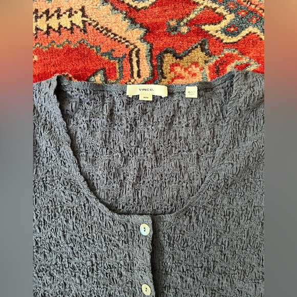 Vince Smocked Long Sleeve Button Front Top in Steel Blue— Womens Medium - Picture 6 of 11